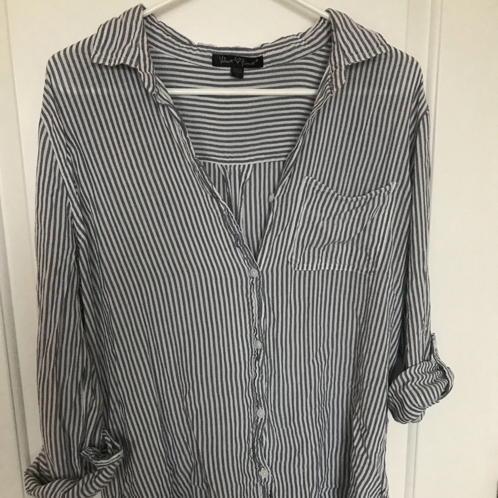 Stripped blue and white collared shirt